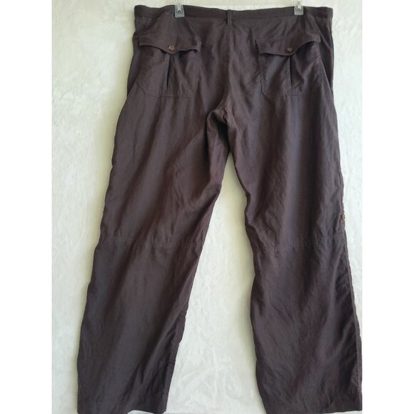 Perry Ellis 42x30 Linen Roll Tab Hem Casual Coastal Vacation Pants Brown Pockets - Picture 2 of 8